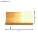 DecorBites™ Cubic Wall Sconce Light with Opaque Glass and Wood Backplate in Beige
