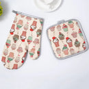 Cupcake print cotton kitchen baking gloves and pot holder set