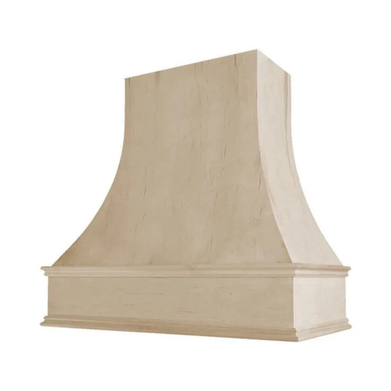 Unfinished Wood Range Hood With Curved Front and Decorative Trim - 30" 36" 42" 48" 54" and 60" Widths Available