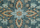 Custom Made Antique Hand Knotted Charcoal and Blue Traditional Oushak Design Wool Rug