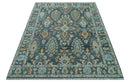 Custom Made Antique Hand Knotted Charcoal and Blue Traditional Oushak Design Wool Rug