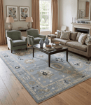 Custom Made Antique look Gray And Beige Hand Knotted Traditional Oushak Wool Area Rug