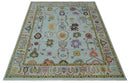 Custom Made Aqua and Green Hand knotted Traditional Oushak wool area Rug