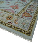 Custom Made Aqua and Green Hand knotted Traditional Oushak wool area Rug
