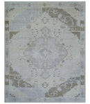 Custom Made Beige And Blue Traditional Turkish Design Hand knotted Wool Rug