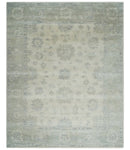 Custom Made Beige and Light Green Hand knotted Traditional Oushak wool Area Rug
