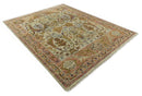 Custom Made Beige, Peach And Green Transition Hand Knotted wool rug