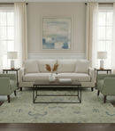 Custom Made Blue And Beige Modern Ikat Design Hand Knotted Wool Area Rug