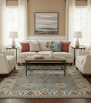 Custom Made Blue And Beige Traditional Hand Knotted Wool Area Rug