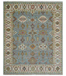 Custom Made Blue And Beige Traditional Hand Knotted Wool Area Rug