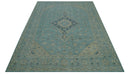 Custom Made Blue And Beige Turkish Design Hand knotted Wool Area Rug