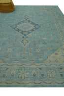 Custom Made Blue And Beige Turkish Design Hand knotted Wool Area Rug