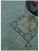 Custom Made Blue And Beige Turkish Design Hand knotted Wool Area Rug