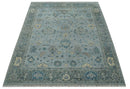 Custom Made Blue and Green Hand knotted traditional Oushak wool Area Rug