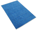 Custom Made Blue and Ivory Stripes Design Hand loom wool Area Rug
