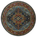 Custom Made Traditional Blue and Rust Hand Knotted Wool Area Rug