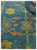 Custom Made Blue And Yellow Traditional Oushak Design Hand Tufted Wool Rug