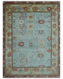 Custom Made Blue Modern Oushak Hand Knotted Wool Rug
