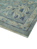 Custom Made Blue Traditional distressed design Hand knotted Wool Area Rug