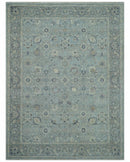 Custom Made Blue Traditional distressed design Hand knotted Wool Area Rug