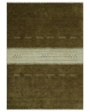 Custom Made Brown and Ivory Geometrical Stripes Design wool Area Rug