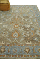 Custom Made Camel And Blue Traditional Oushak Design Hand Tufted Wool Area Rug
