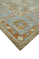 Custom Made Camel And Blue Traditional Oushak Design Hand Tufted Wool Area Rug