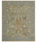 Custom Made Camel And Blue Traditional Oushak Design Hand Tufted Wool Area Rug