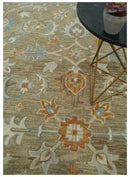 Custom Made Camel And Blue Traditional Oushak Design Hand Tufted Wool Area Rug