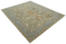 Custom Made Camel And Blue Traditional Oushak Design Hand Tufted Wool Area Rug