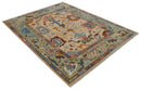 Custom Made Colorful Peach and Green Hand knotted Oushak wool Area Rug
