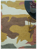 Custom Made Contemporary Abstract Ivory, Yellow And Rust Hand Tufted Wool Area Rug
