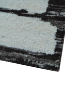 Custom Made Contemporary Ivory And Dark Brown Hand Knotted Wool Rug