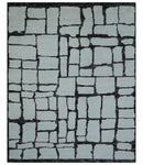 Custom Made Contemporary Ivory And Dark Brown Hand Knotted Wool Rug