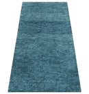 Custom Made Contemporary Solid Plush Blue Hand Knotted Wool Rug