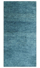 Custom Made Contemporary Solid Plush Blue Hand Knotted Wool Rug