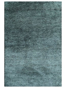 Custom Made Contemporary Solid Plush Steel Blue Hand Knotted Wool Rug