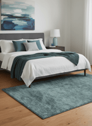 Custom Made Contemporary Solid Plush Steel Blue Hand Knotted Wool Rug