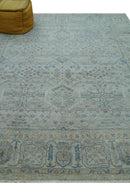 Custom Made Distressed Silver Blue Traditional Hand knotted Wool Area Rug