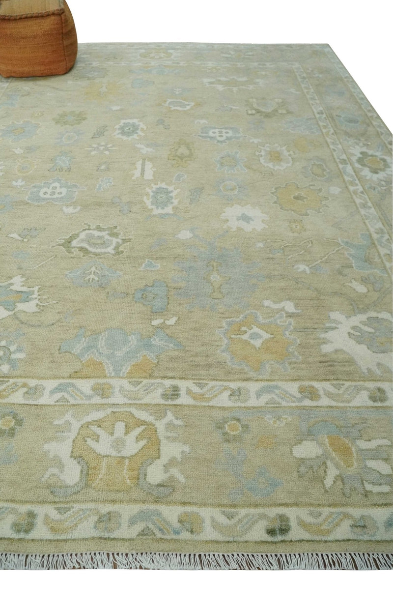 Custom Made Earthy Hand Knotted Beige and Ivory Traditional  Multi Size Wool Area Rug