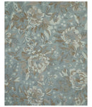 Custom Made Elegant Blue, Ivory and Olive Floral Design Hand Tufted wool Rug