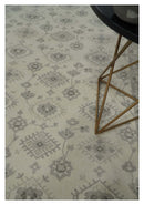 Custom Made Fine Hand Knotted Ivory and Charcoal Style Hand knotted Wool Area Rug