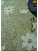 Custom Made Floral Olive Green Hand Tufted Wool Area Rug