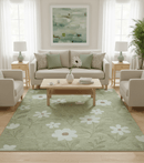 Custom Made Floral Olive Green Hand Tufted Wool Area Rug