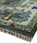 Custom Made Green and Ivory Colorful Hand knotted Traditional Oushak wool Area Rug