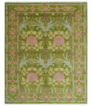 Custom Made Green And Pink Traditional Donegal Design Hand Knotted wool area rug