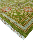 Custom Made Green And Pink Traditional Donegal Design Hand Knotted wool area rug