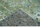 Custom Made Green, Ivory and Silver Traditional Turkish Hand Knotted Wool Rug
