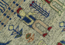 Custom Made Greenish Beige, Rust And Blue Folk Art Hand Knotted Wool Area Rug