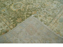 Custom Made Hand Knotted Antique Finish Green, Aqua and Beige Traditional Wool Rug